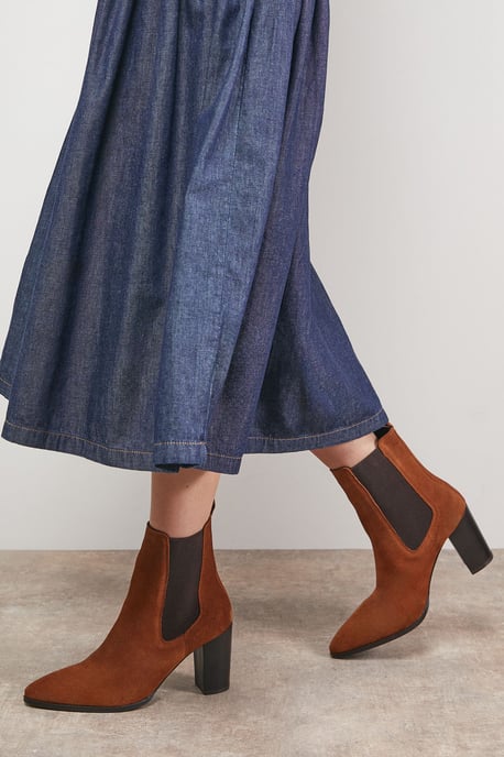 Moss Suede Chelsea High Block Heel Ankle Boots - Image 1