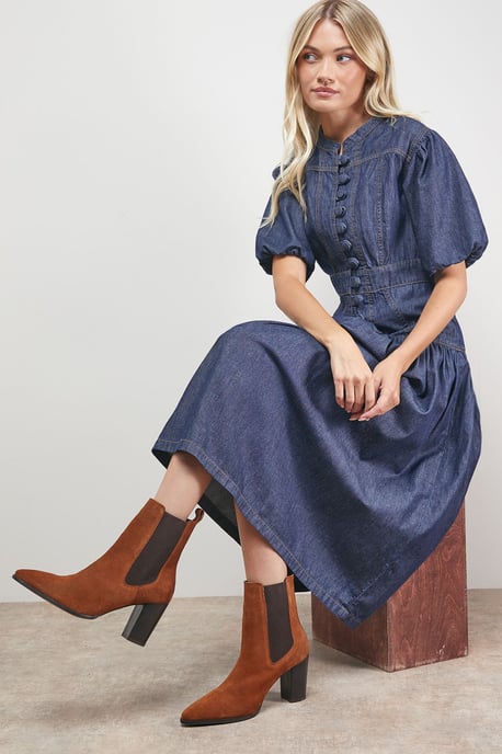 Moss Suede Chelsea High Block Heel Ankle Boots - Image 2