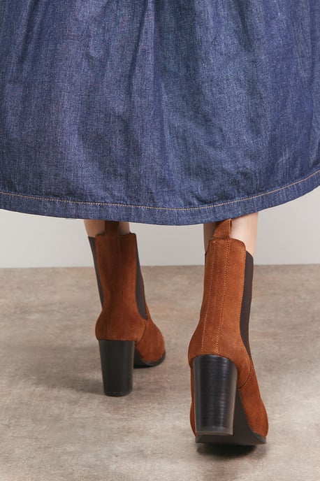 Moss Suede Chelsea High Block Heel Ankle Boots - Image 4