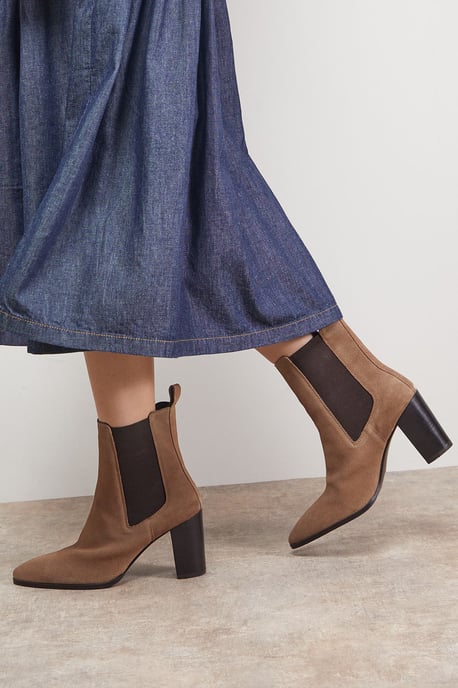 Moss Suede Chelsea High Block Heel Ankle Boots - Image 3