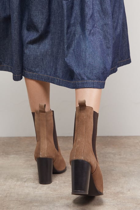 Moss Suede Chelsea High Block Heel Ankle Boots - Image 4