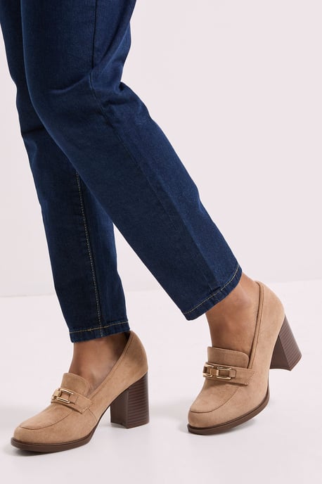 Wide Fit Benita Faux Suede Snaffle Detail High Block Heeled Loafers - Image 2