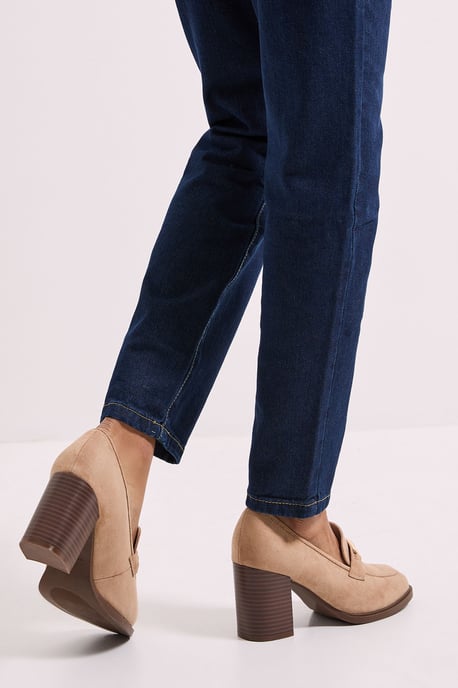 Wide Fit Benita Faux Suede Snaffle Detail High Block Heeled Loafers - Image 3