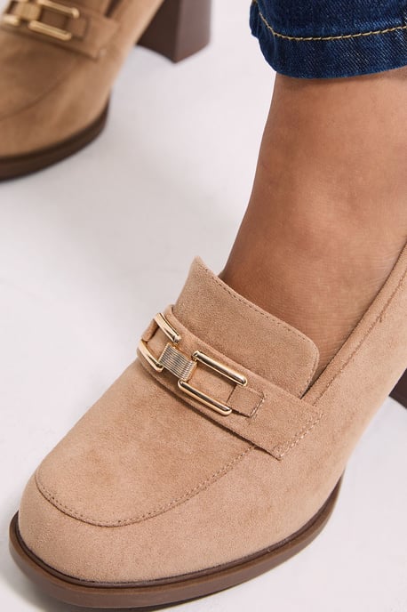 Wide Fit Benita Faux Suede Snaffle Detail High Block Heeled Loafers - Image 4