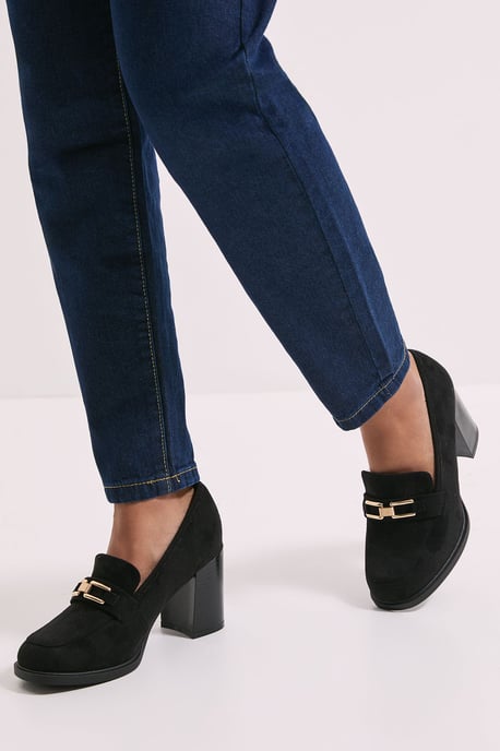 Wide Fit Benita Faux Suede Snaffle Detail High Block Heeled Loafers - Image 2