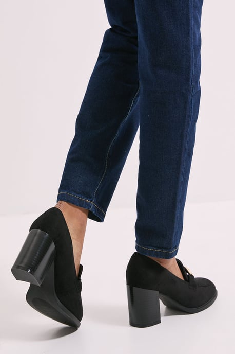 Wide Fit Benita Faux Suede Snaffle Detail High Block Heeled Loafers - Image 3