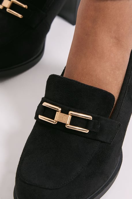Wide Fit Benita Faux Suede Snaffle Detail High Block Heeled Loafers - Image 4
