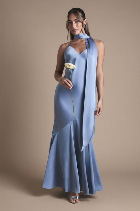 Satin Scarf Detail Strappy Maxi Bridesmaid Dress - Image 1
