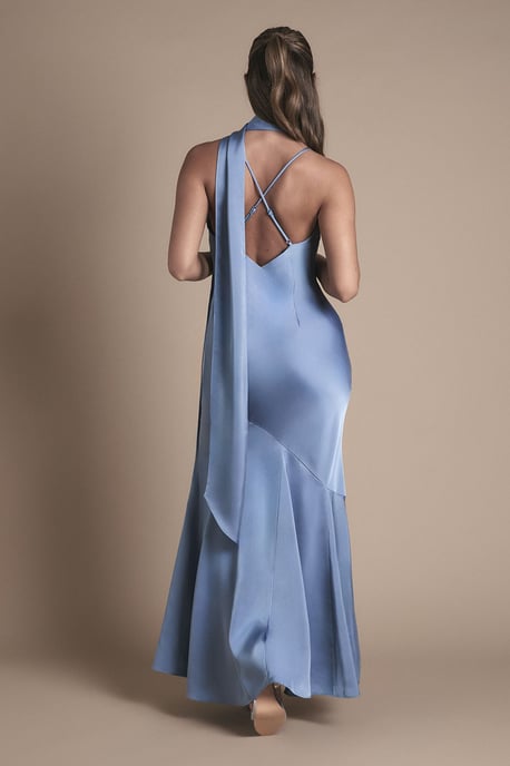 Satin Scarf Detail Strappy Maxi Bridesmaid Dress - Image 4