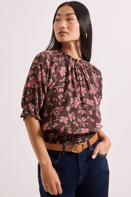 Petite Frill Neck Shirred Cuff Blouse - Image 1