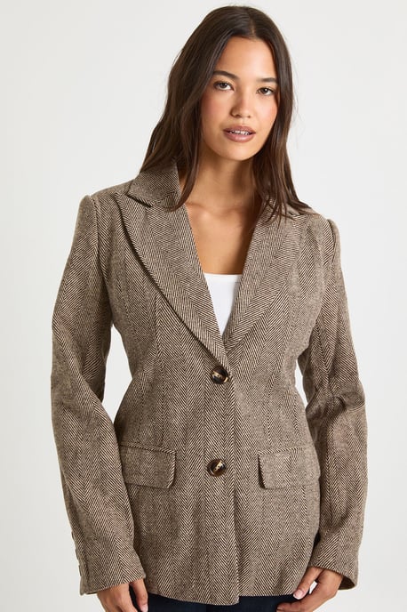 Herringbone Single Breasted Oversized Blazer - Image 3