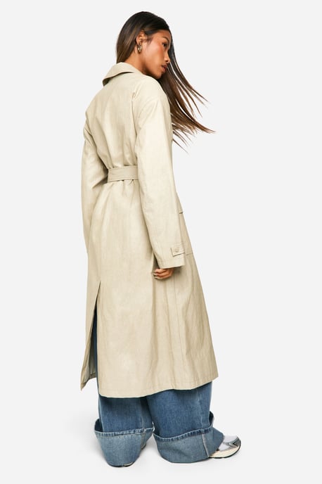 Vintage Look Faux Leather Trench Coat - Image 2
