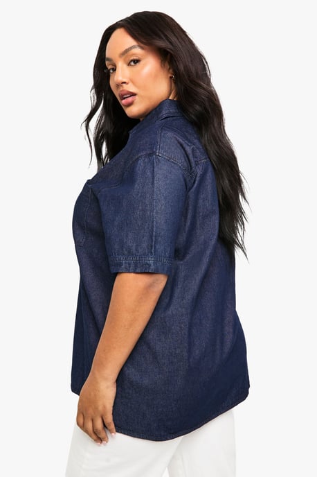 Plus Chambray Denim Short Sleeve Shirt - Image 2