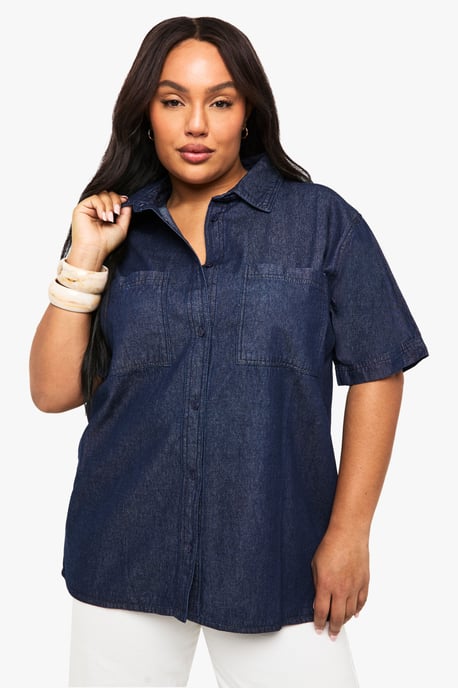 Plus Chambray Denim Short Sleeve Shirt - Image 3