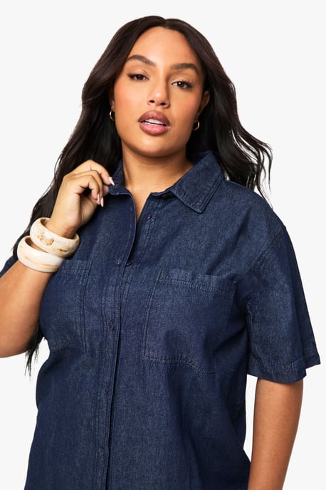 Plus Chambray Denim Short Sleeve Shirt - Image 4