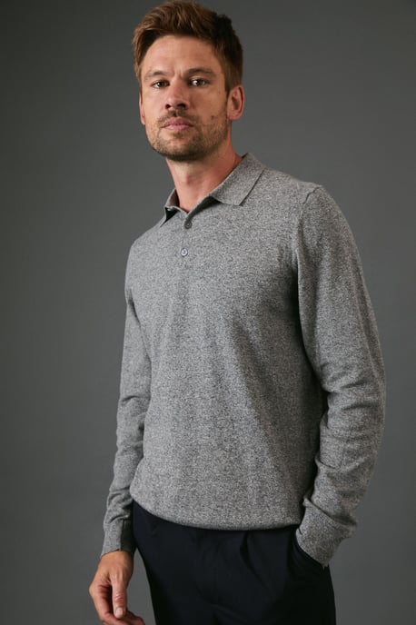 Cotton Rich Long Sleeve Knitted Polo - Image 1