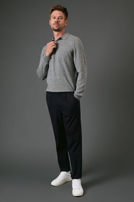 Cotton Rich Long Sleeve Knitted Polo - Image 2