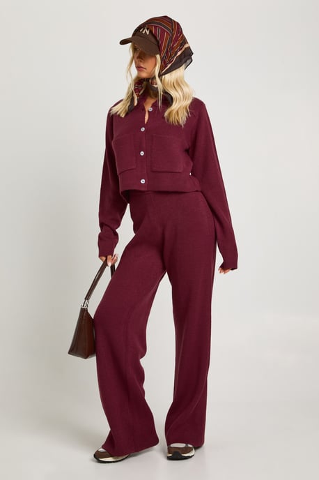 Pocket Detail Crew Neck Knitted Cardigan and Wide Leg Trouser - Image 3