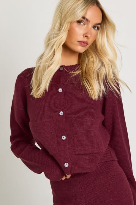 Pocket Detail Crew Neck Knitted Cardigan and Wide Leg Trouser - Image 4