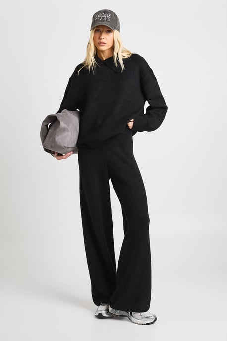 Chunky Knit Collar Detail Oversized Knitted Jumper and Wide Leg Trouser Co-Ord - Image 1
