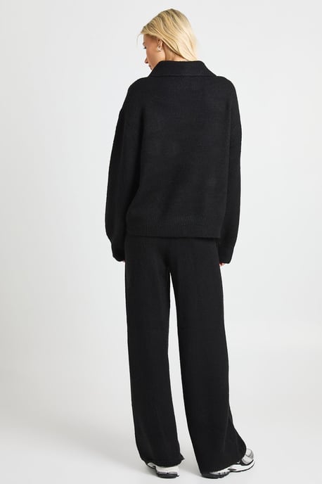 Chunky Knit Collar Detail Oversized Knitted Jumper and Wide Leg Trouser Co-Ord - Image 3