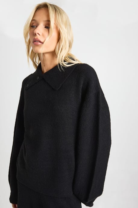 Chunky Knit Collar Detail Oversized Knitted Jumper and Wide Leg Trouser Co-Ord - Image 4