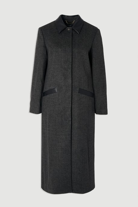 Brushed Wool Check Pu Mix Tailored Midi Coat - Image 4