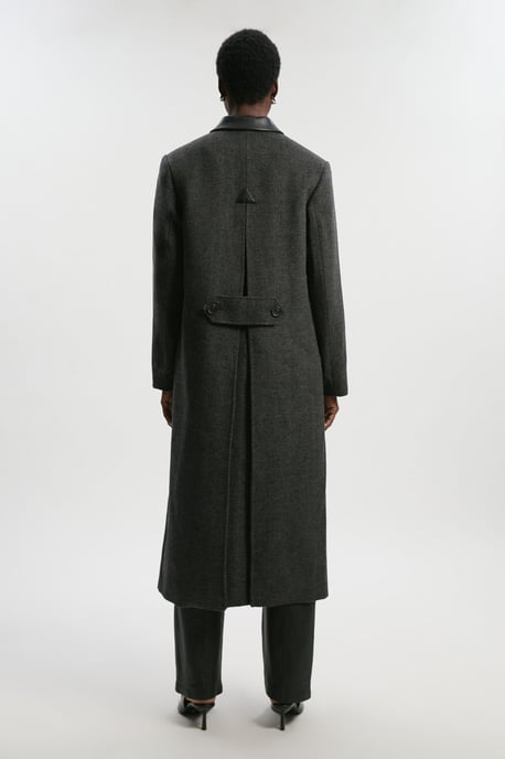 Brushed Wool Check Pu Mix Tailored Midi Coat - Image 5