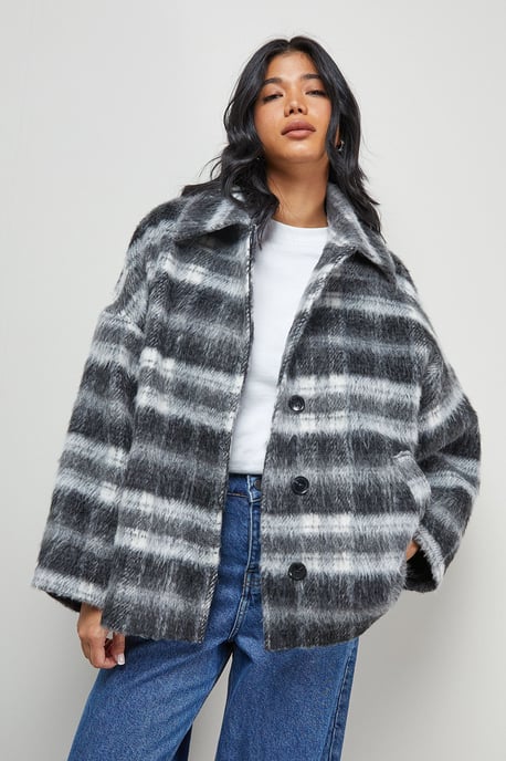 Check Oversized Short Car Coat - Image 1