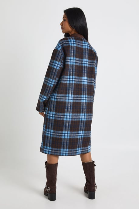 2 in 1 Scarf Check Wool Look Coat - Image 2
