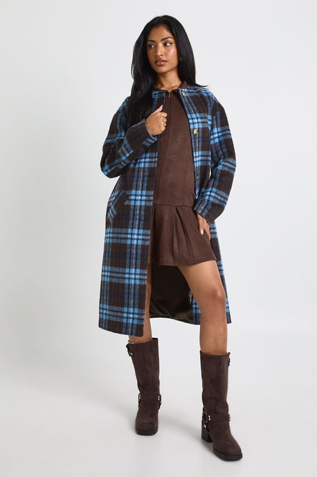 2 in 1 Scarf Check Wool Look Coat - Image 3