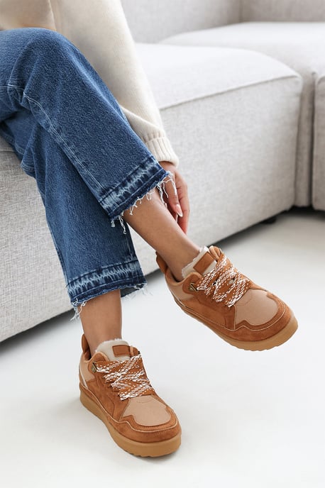 Wheres That From Womens 'Xavia' Suede Low Top Trainer Slipper With Faux Fur Lining - Image 6