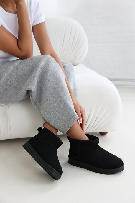 Wheres That From Womens 'Taliah' Mini Faux-Suede Fur Lined Ankle Slipper Boots - Image 1