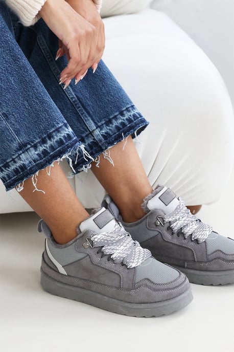Wheres That From Womens 'Xavia' Suede Low Top Trainer Slipper With Faux Fur Lining - Image 1