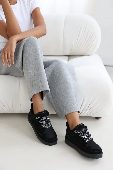 Wheres That From Womens 'Xavia' Suede Low Top Trainer Slipper With Faux Fur Lining - Image 6