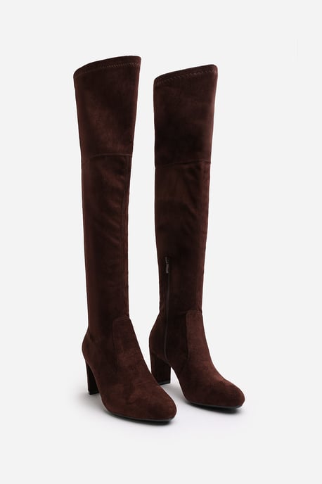 Wheres That From Womens 'Sonya' Dark Suede Block Heel Over The Knee Boots - Image 4