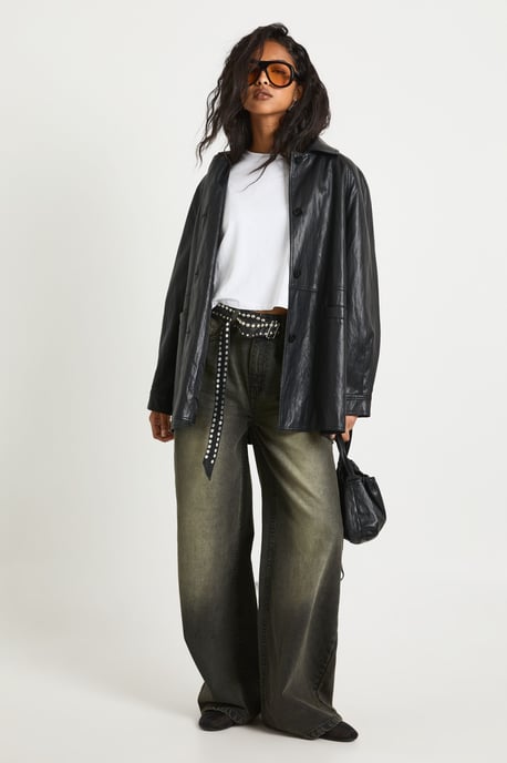 Faux Leather Jacket with Bag - Image 3