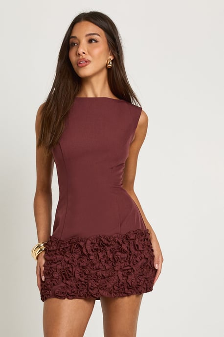 3D Floral Drop Hem Mini Dress - Image 1
