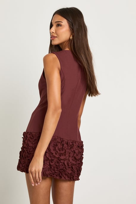 3D Floral Drop Hem Mini Dress - Image 2