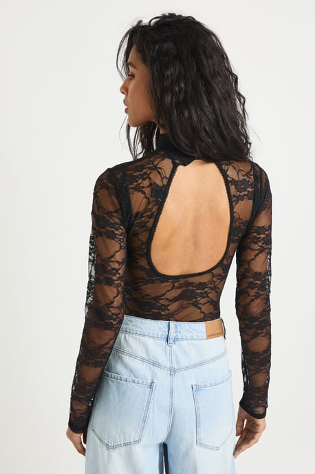Lace High Neck Long Sleeve Bodysuit - Image 2