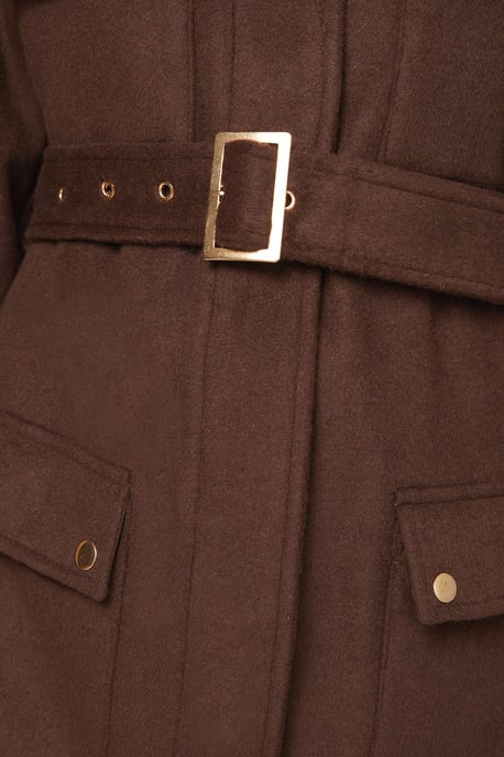 Button Down Military Belted Collar Coat - Image 4