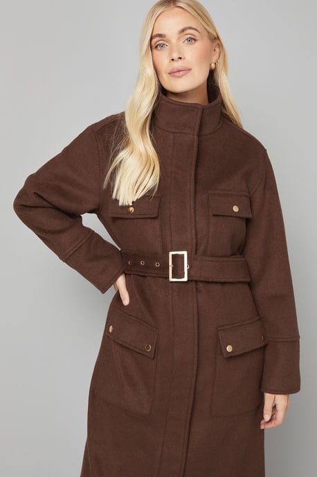 Button Down Military Belted Collar Coat - Image 5