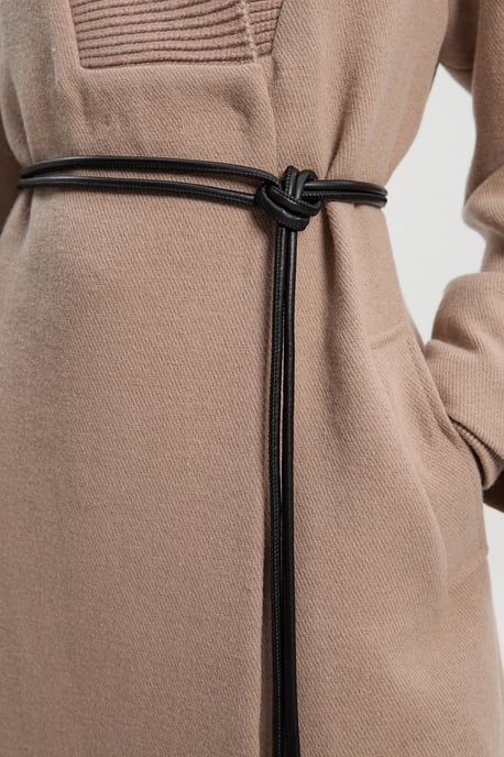 Wool Knitted Wrap Neck Belted Tailored Midi Coat - Image 3