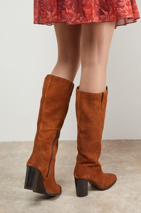 Kresta Suede High Block Heel Knee Boots - Image 3