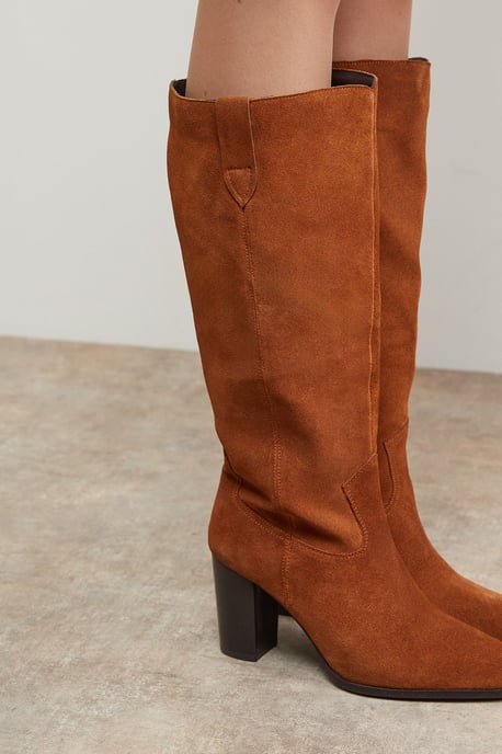Kresta Suede High Block Heel Knee Boots - Image 4