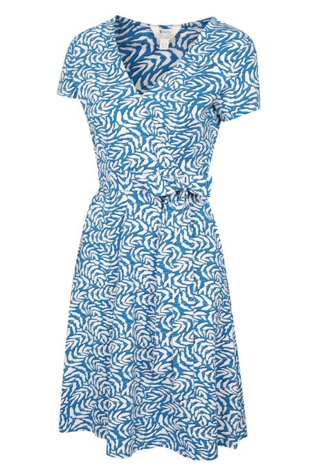 'Santorini' Women's Jersey Wrap Dress with Pockets Summer Comfy Outfit Medium Blue - Image 6