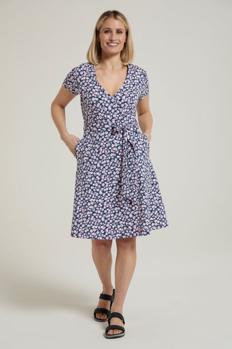 'Santorini' Women's Jersey Wrap Dress with Pockets Summer Comfy Outfit Grey - Image 2