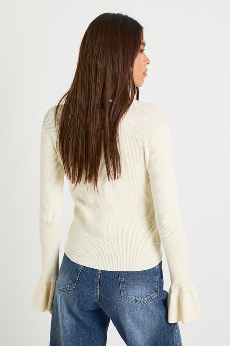 Collar Detail Flare Sleeve Knitted Cardigan - Image 2