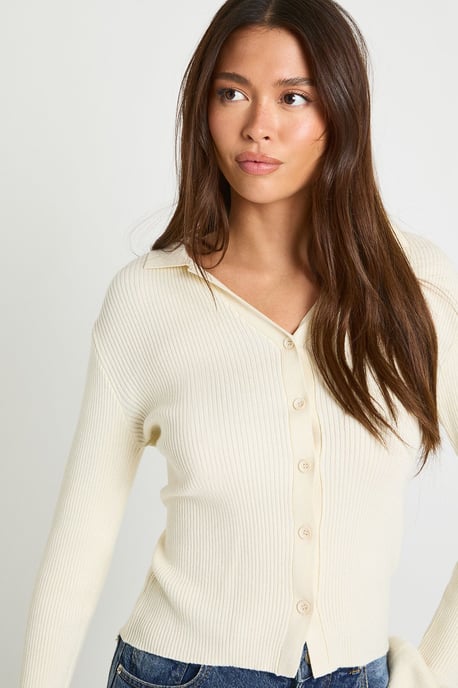 Collar Detail Flare Sleeve Knitted Cardigan - Image 4
