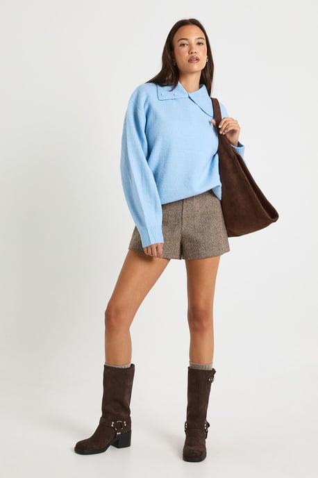 Collar Detail Soft Knit Oversized Knitted Jumper - Image 3